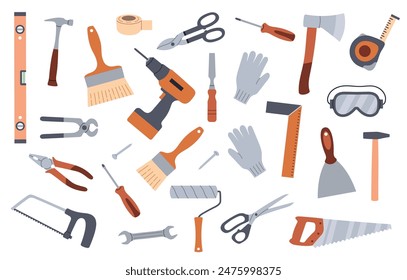 Set of construction tools on a white background