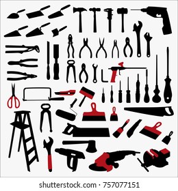 Set of construction tools on a white background