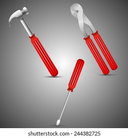 Set of construction tools of the three Premet with red handles