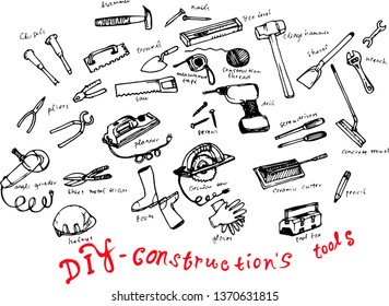 Set of construction tools, vector collection for tools and equipment background, card,  ads,  etc. 