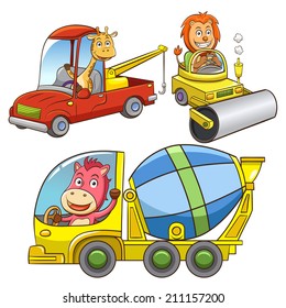 set of construction vehicle animal cartoon.  EPS10 File - simple Gradients 