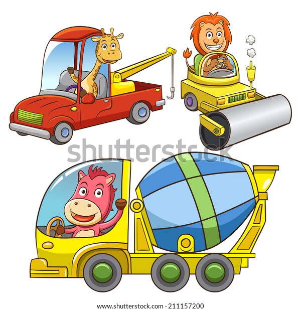 set of construction vehicle animal cartoon. 
EPS10 File - simple Gradients

