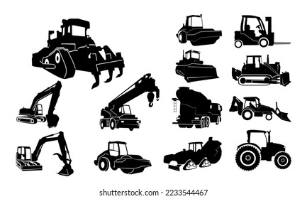 Set of Construction Vehicle silhouette vector illustration