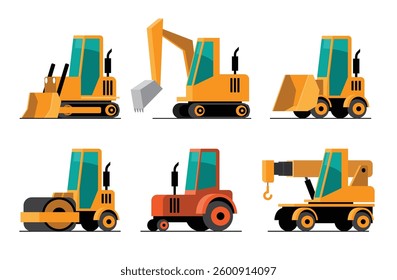 Set of Construction Vehicles and Heavy Equipment