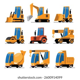 Set of Construction Vehicles and Heavy Equipment