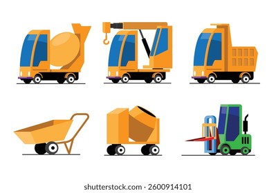 Set of Construction Vehicles and Heavy Equipment
