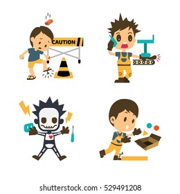Set of Construction worker, Accident working, safety first, health and safety, vector illustrator