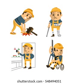 Set of Construction worker, Accident working, safety first, health and safety, vector illustrator