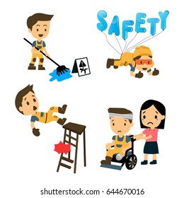 Set of Construction worker, Accident working, safety first, health and safety, vector illustrator