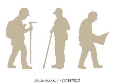 Set of construction worker silhouette illustration. Men doing outdoor activity. Construction worker pose wearing safety helmet