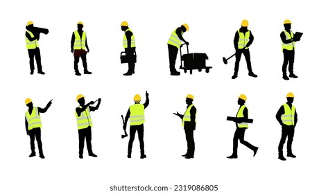 Set of construction workers silhouettes isolated vector illustration. svg