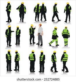 Set of construction workers silhouettes isolated on white. Vector illustration