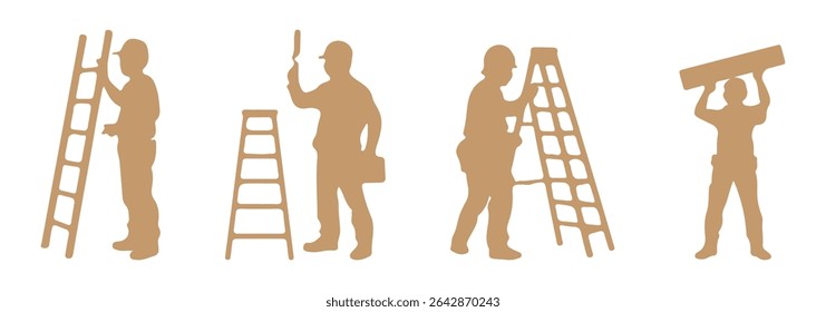 Set of construction workers silhouettes isolated vector illustration.