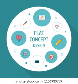 Set of constructive icons flat style symbols with pencil, target, bezier curve and other icons for your web mobile app logo design.