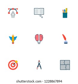 Set of constructive icons flat style symbols with compasses, bezier curve, writing and other icons for your web mobile app logo design.