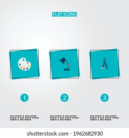 Set of constructive icons flat style symbols with table lamp, palette, compasses and other icons for your web mobile app logo design.
