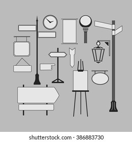 Set constructor of signboard, black white vector