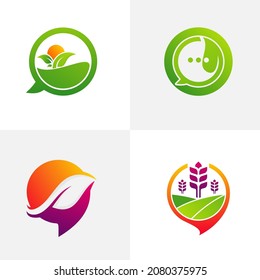 Conjunto de plantilla vectorial de diseño del logotipo de la granja de consultas. Concepto del logotipo de la granja