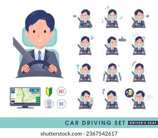 A set of consultant job man driving a car(driving seat).It's vector art so easy to edit.