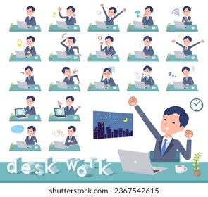 A set of consultant job man on desk work.It's vector art so easy to edit.