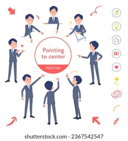 A set of consultant job man pointing in different directions.Positive expression.It's vector art so easy to edit.
