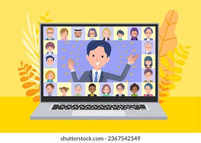 A set of consultant job man presenting online.It's vector art so easy to edit.