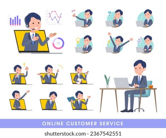 A set of consultant job man serving customers online.It's vector art so easy to edit.