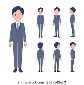 A set of consultant job man standing.Front, side and back angles.It's vector art so easy to edit.