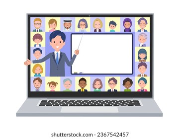 A set of consultant job man teaching lessons online.It's vector art so easy to edit.