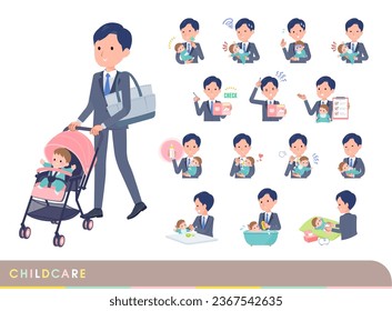 A set of consultant job man who take care of their baby.It's vector art so easy to edit.