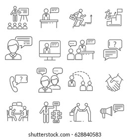 Set of consulting Related Vector Line Icons. Includes such Icons as business coach, consulting, business, advice, training