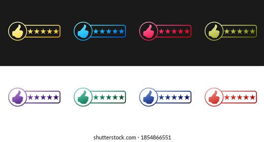 Establezca el icono de clasificación de productos de consumidor o cliente aislado en color negro y blanco. Vector.