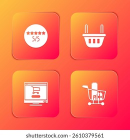 Set Consumer or customer product rating, Shopping basket, cart computer and and food icon. Vector