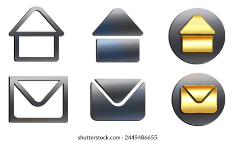 Set of contact, home and message icons isolated on transparent background
