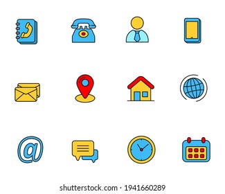 Set of contact icon collection with linear color style isolated on white background