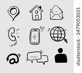 Set of contact icon illustration cute doodle hand drawing