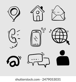 Set of contact icon illustration cute doodle hand drawing