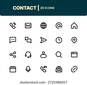 Conjunto de iconos de contacto. Contacto, Comunicación, Asistencia, Iconos de Ayuda. 20 Iconos de contacto.