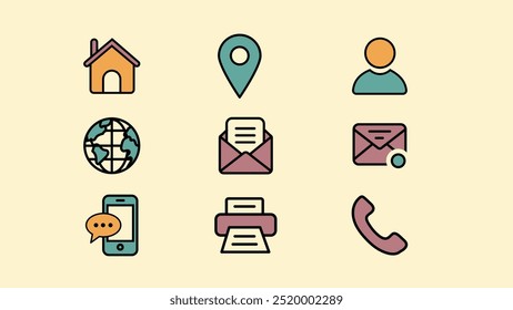 Set of contact icons in flat design style. Vector illustration for web design and mobile apps.