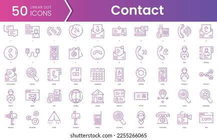 Set of contact icons. Gradient style icon bundle. Vector Illustration