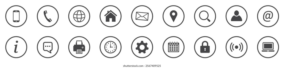 Set of contact icons. Contact Us – buttons. Web icons. Contact information, communication, business card. Vector illustration.