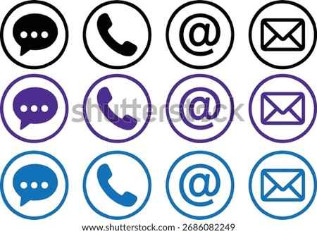 set of contact  icons for web and app design , mail, message, phone and gmail icons , business communication icons