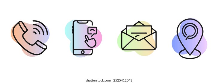 Set of contact information icon with abstract gradient fluid background