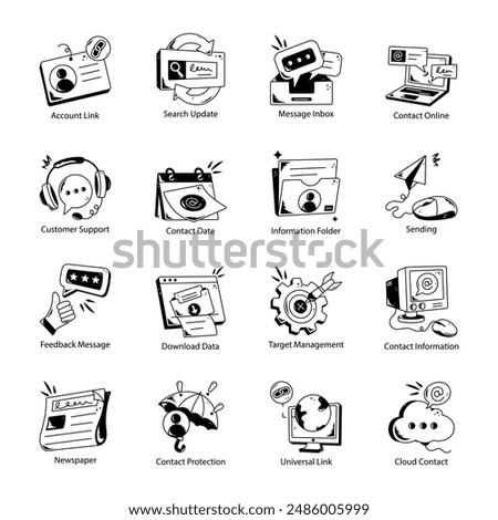 Set of Contact Mediums Hand Drawn Icons

