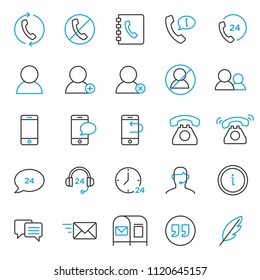 set of contact support icon collection, with simple thin line and modern style use for web and application support button sign, editable stroke pictogram, communication, infographic, perfect pixel