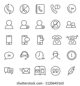 set of contact support icon collection, with simple black line and modern style use for web and application support button sign, editable stroke pictogram, communication, infographic, perfect pixel