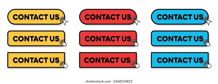 Set of Contact Us Button with hand pointer or arrow pointer vector illustration