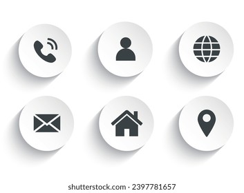 Set of contact us button vector icon with flat round button isolated on white background.