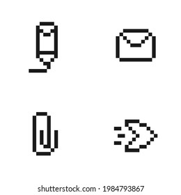 Conjunto de iconos de contacto con nosotros. Colección de imágenes de píxeles de iconos de correo electrónico en blanco y negro, ilustración vectorial