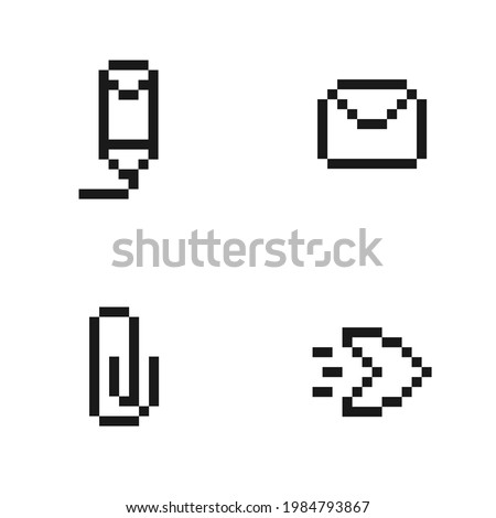 Set of contact us icon. Black and white email icon pixel art collection, vector illustration